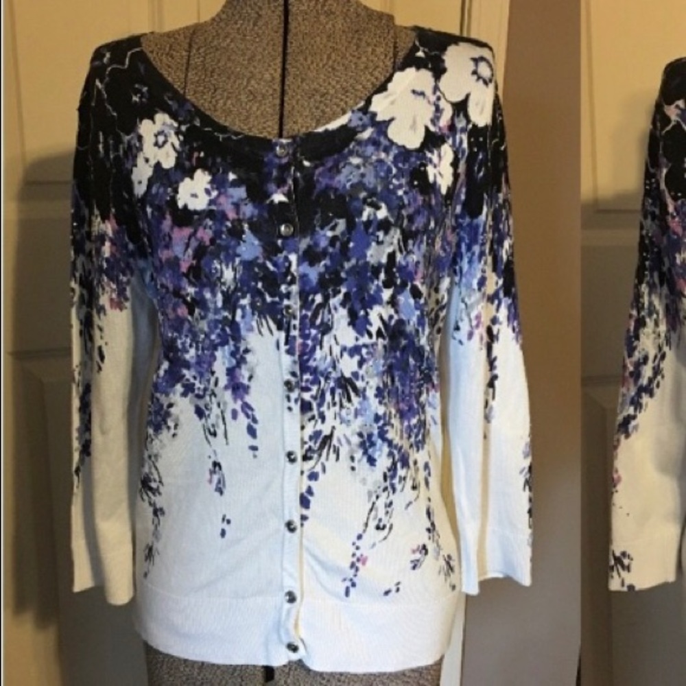 White House Black Market Floral Embellished Cardi
